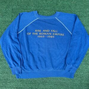 Vintage 80s Roman Empire Sweatshirt Blue Large Colosseum Graphic Funny Joke